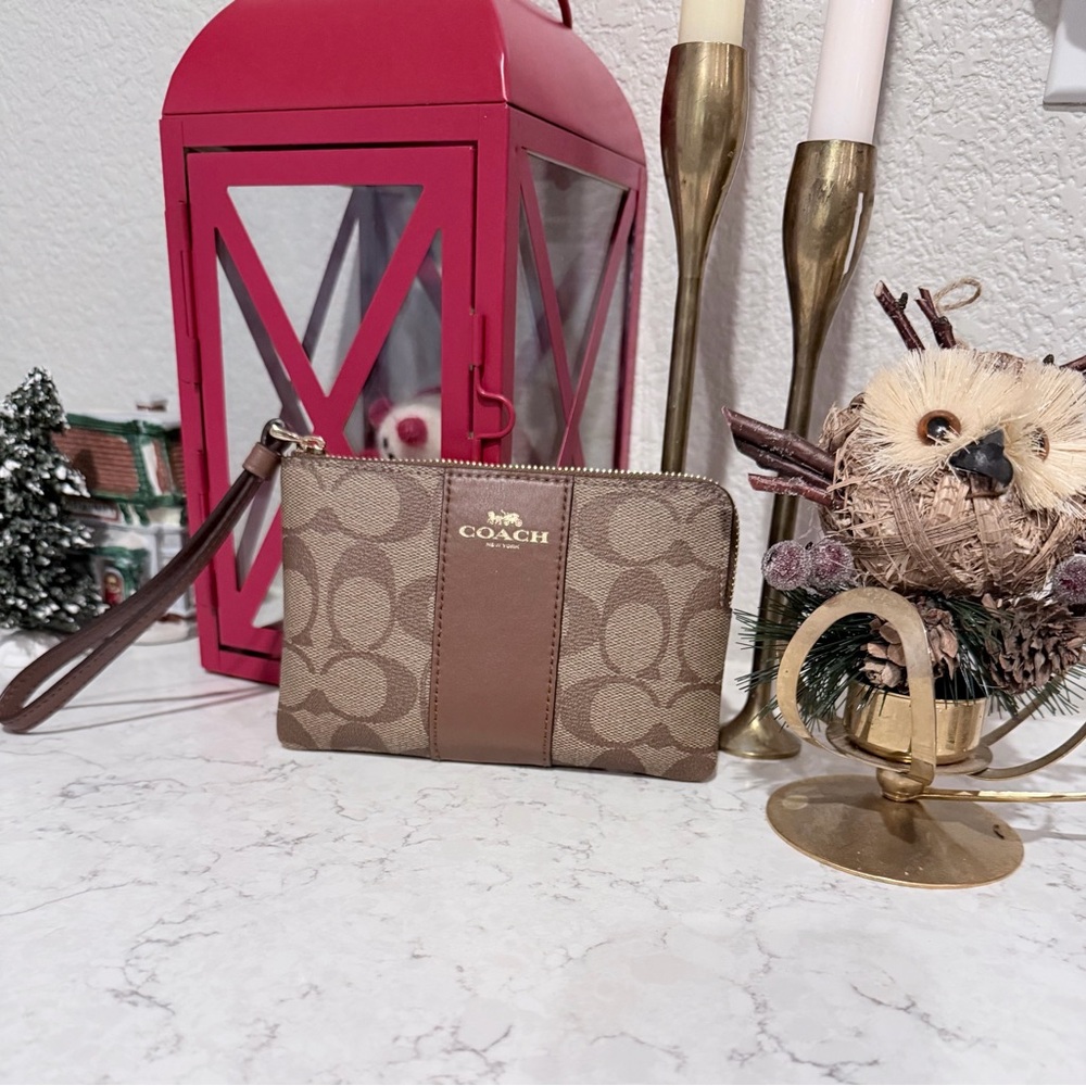 Coach Signature Brown Wristlet